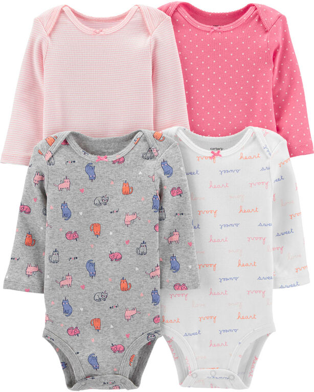Carter's 4-Pack Cats Original Bodysuits - Pink/Grey/Ivory, 6 Months