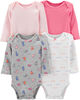 Carter's 4-Pack Cats Original Bodysuits - Pink/Grey/Ivory, 6 Months