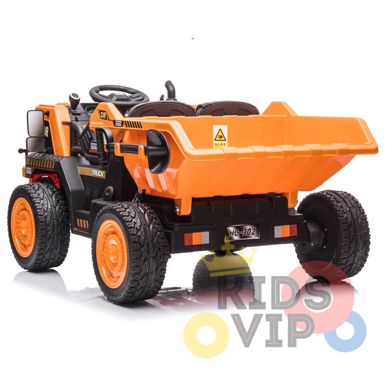 KidsVip 12V Construction Dump Truck w/ RC- Orange - English Edition