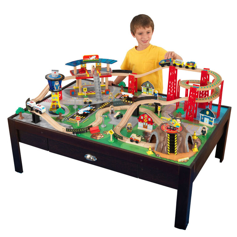 KidKraft - Airport Express Train Set & Table - Espresso