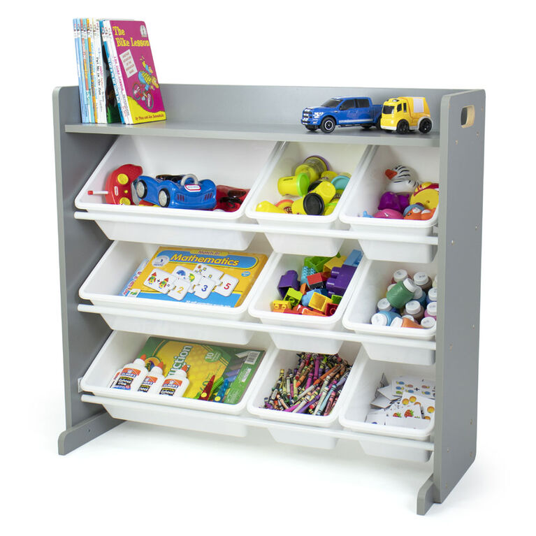 Toy Organizer with Shelf and 9 Bins, Grey