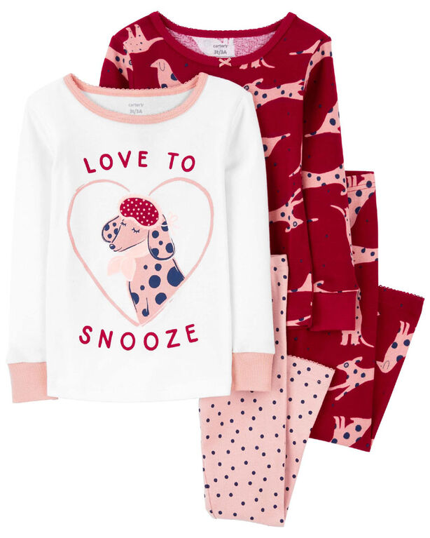 Pyjama 4 pi&egrave;ces en coton ajust&eacute; &agrave; imprim&eacute; de chien rouge Carter&rsquo;s 3T