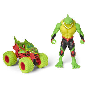 Monster Jam, Official Megalodon 1:64 Scale Monster Truck and 5-inch Big Tooth Creatures Action Figure (Zombie Green)