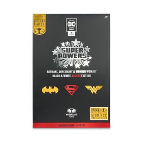 DC Super Powers Batman, Superman & Wonder Woman Black & White Accent Edition Gold Label - Paquet de 3