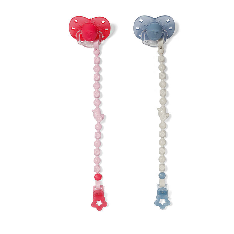 Sucette magique BABY born avec pince, 2 sucettes assorties