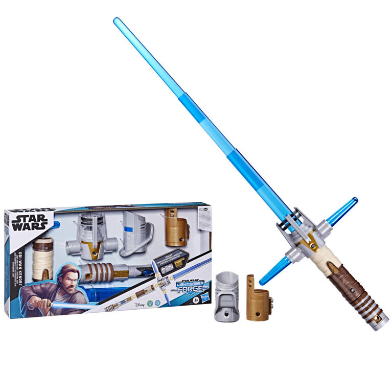 Star Wars Lightsaber Forge Obi-Wan Kenobi Jedi Master Set, Electronic Extendable Blue Lightsaber Toy - R Exclusive