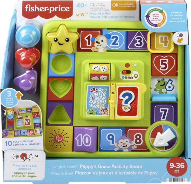 Fisher-Price Pretend Board Game Baby Toy with Music, Laugh and Learn Puppy's Game Activity Board, Multi-Language Version