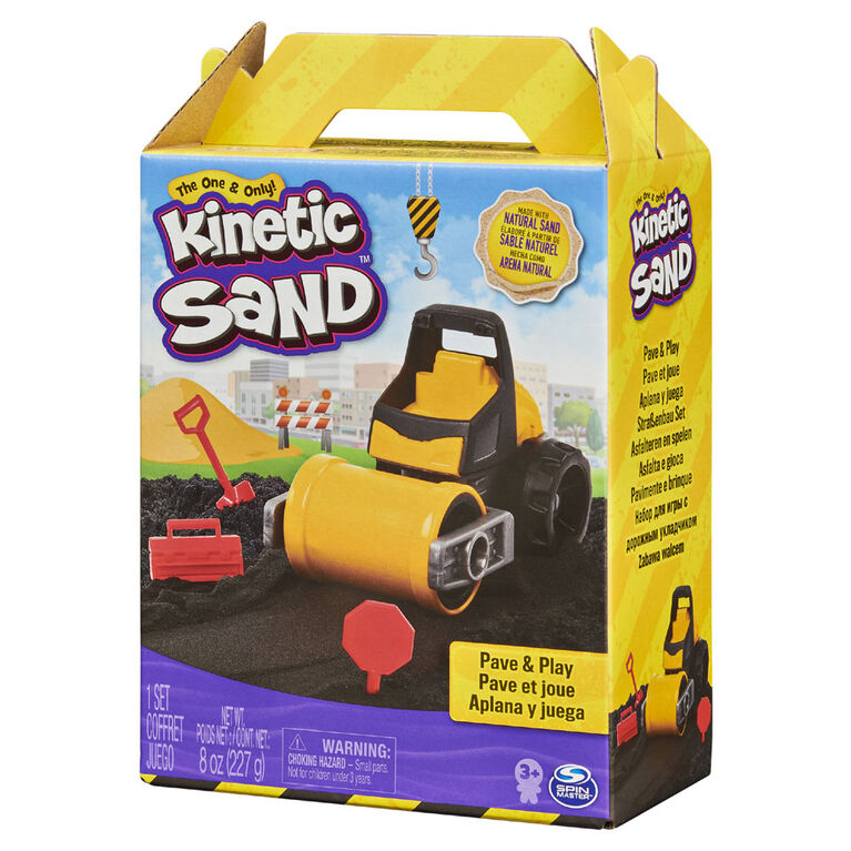 Kinetic Sand, Coffret de chantier Pave et joue avec véhicule et 227 g de sable Kinetic Sand noir