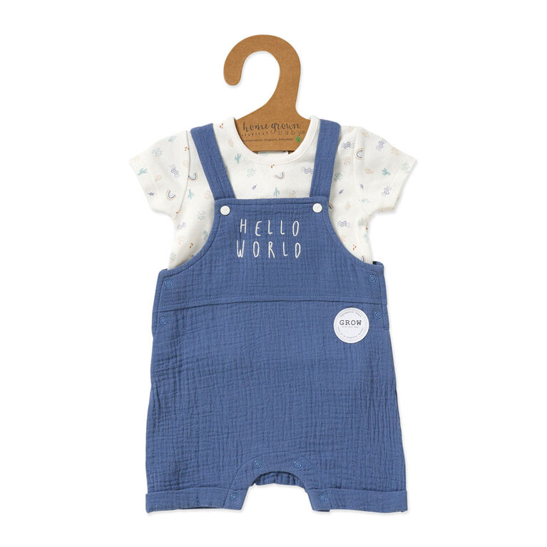 Home Grown Baby 3 Piece Dungaree Set : Blue 