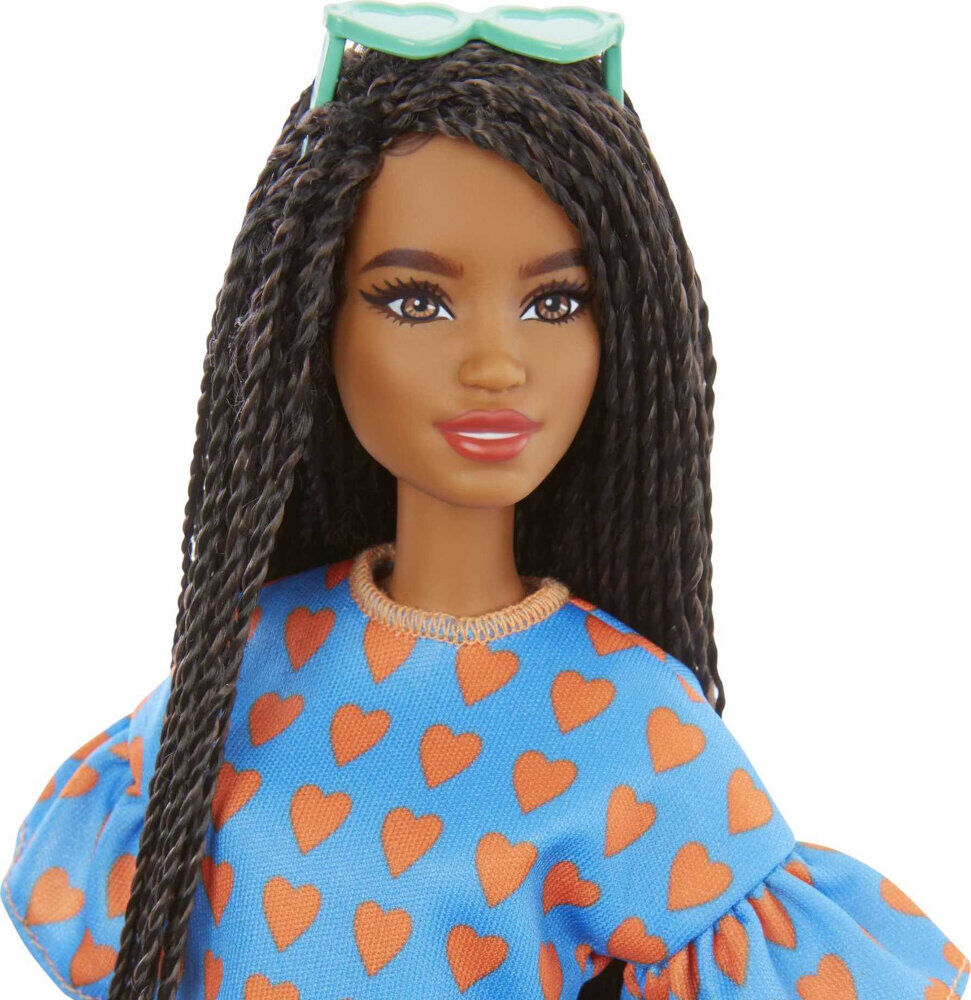 Barbie Fashionistas Doll 172 with Long Braided Black Hair Heart Print Top Shorts Sneakers Heart shaped Sunglasses Toys R Us Canada