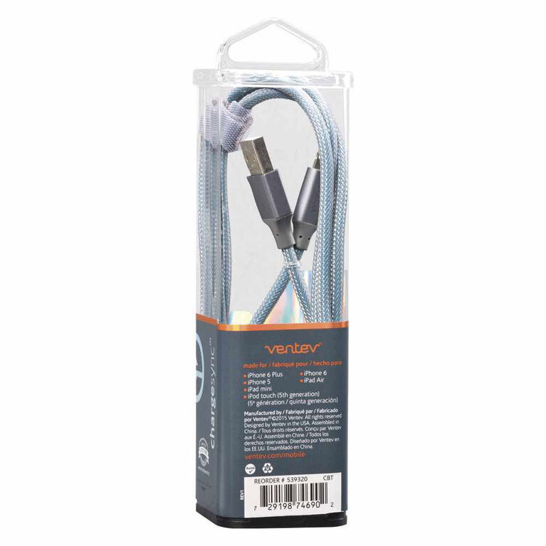 Ventev 539994 Charge/Sync Metallic Cable Lightning 4ft Silver