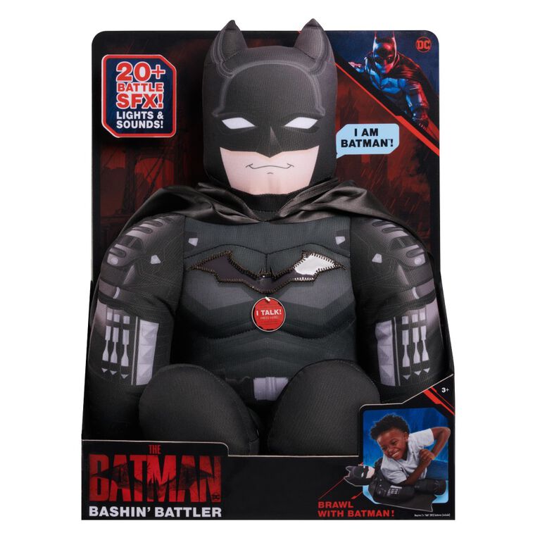 The Batman Bashin' Battler Batman Talking 18-Inch Plush Toy with Light-up Chest and Action Phrases - English Edition