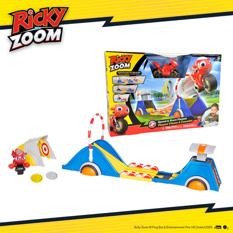 Ricky Zoom Speed & Stunt Playset featuring Ricky with 2 Rescue Accessories - Free Standing Toy Bike and Stunt Playset for Preschool Play - R Exclusive