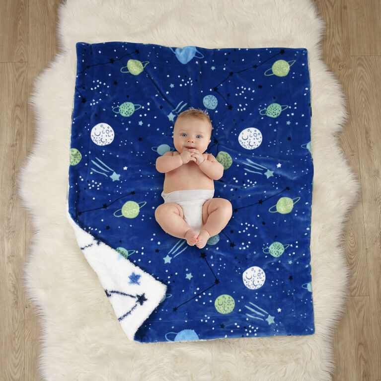 Baby's First by Nemcor Reversible Ultimate Sherpa Baby Blanket, Space