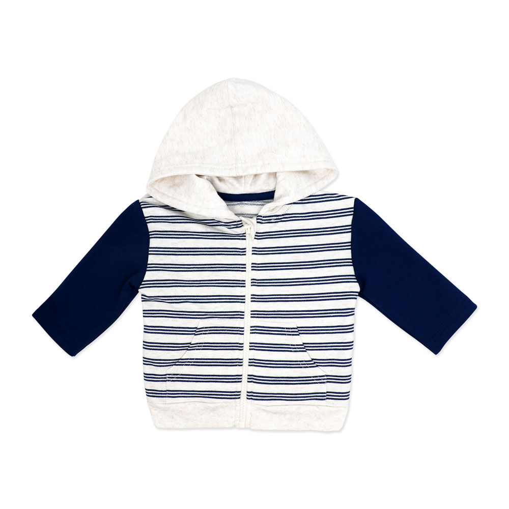 Baby Mode 3 Piece French Terry Jogger Set: Navy Stripe