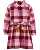 Robe chemise en flanelle de coton à motif écossais rose Carter’s 4T