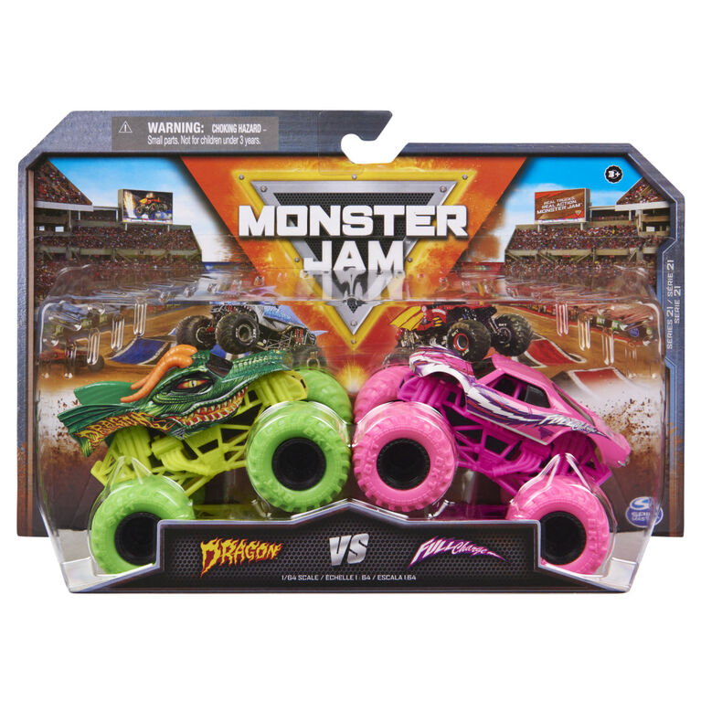 Monster Jam, Official Dragon Vs. Full Charge Die-Cast Monster Trucks, 1:64 Scale