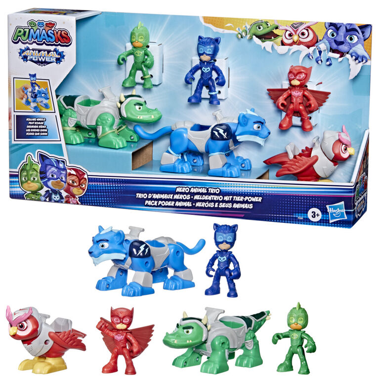 PJ Masks Animal Power Hero Animal Trio Preschool Toy, Figure and Vehicle Set