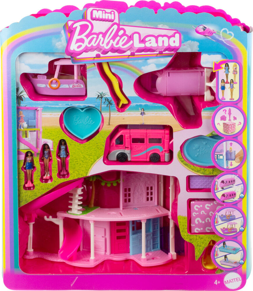 Barbie Mini BarbieLand DreamHouse 3Vehicle Playset with 4 1.5Inch Dolls Furniture Accessories Toys R Us Canada