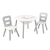 Ensemble table ronde avec rangement + 2 chaises - Gris et blanc