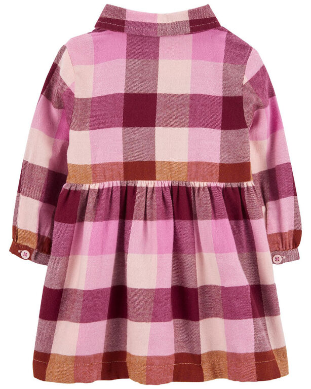 Carter's Plaid Cotton Flannel Shirt Dress Pink  6M