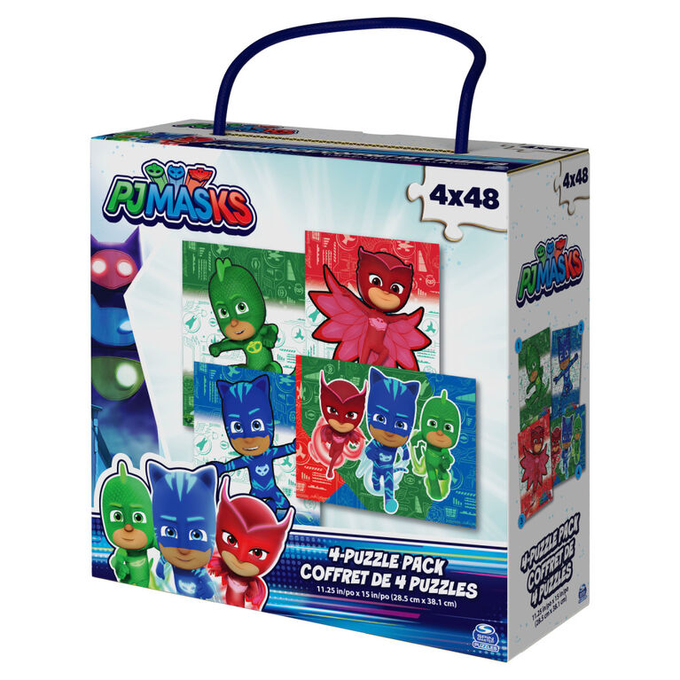 PJ Masks, Coffret de 4 puzzles de 48 pièces faciles à assembler, dessin animé Disney Junior, Catboy, Owlette, Gekko