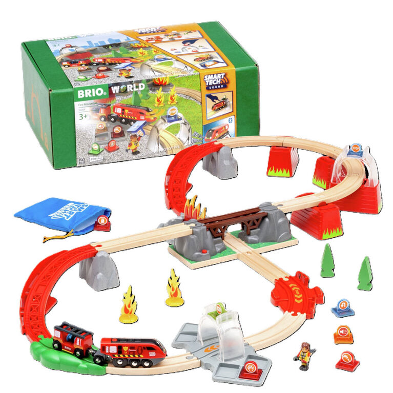 BRIO World - 36004 Smart Tech Sound Fire Rescue Set | 41-Piece Battery-powered Toy Train Set - English Edition