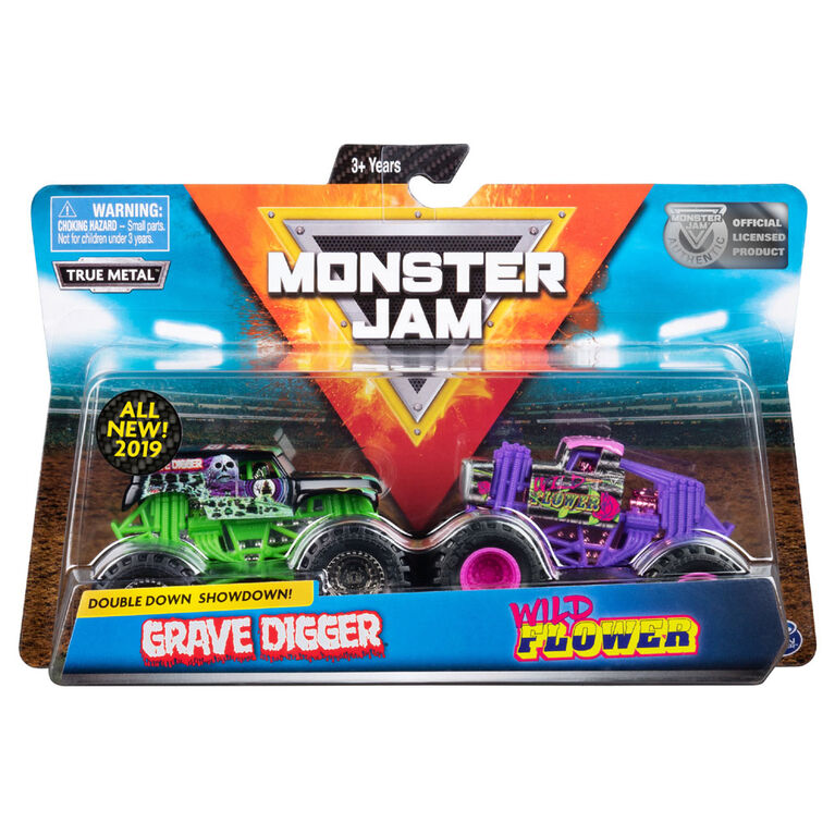 Monster Jam, Official Grave Digger vs. Wild Flower Die-Cast Monster Trucks, 1:64 Scale, 2 Pack