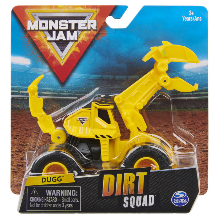 Monster Jam, Official Dugg Dirt Squad Excavator Monster Truck with Moving Parts, 1:64 Scale Die-Cast Vehicle