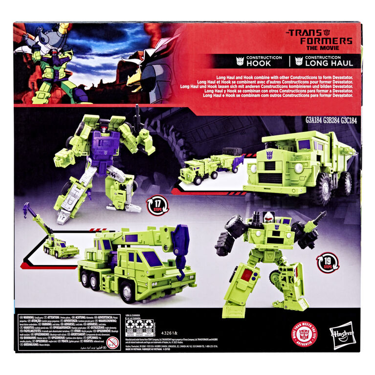 Transformers Studio Series The Transformers: The Movie Constructicon Long Haul & Constructicon Hook, 6.5-inch Action Figures