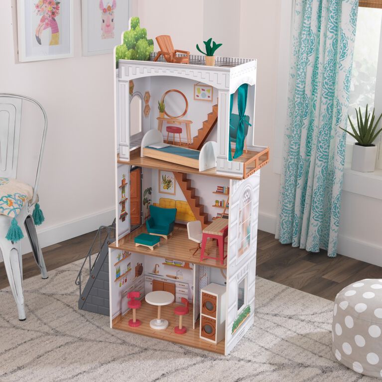 KidKraft Rowan Wooden Terrace Dollhouse with 13 Accessories