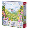 Puzzles Spin Master, Iris en bord de mer, Puzzle de 500 pièces par l'artiste Laivi Põder représentant un paysage de fleurs, avec poster