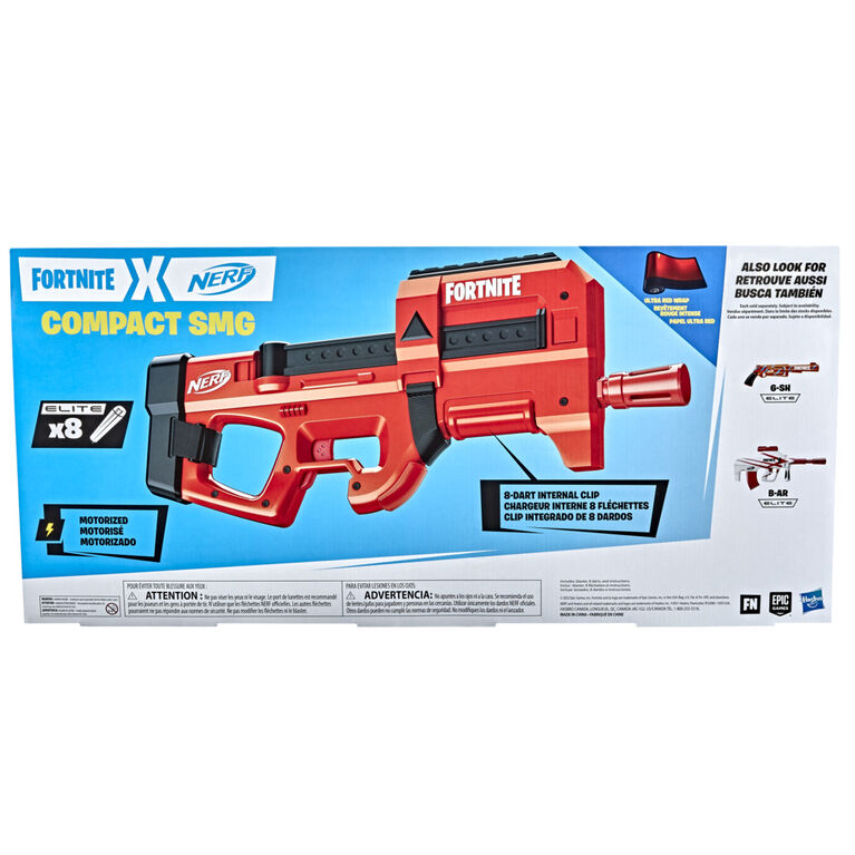 Nerf Fortnite Compact SMG Motorized Dart Blaster, Ultra Red Wrap Design