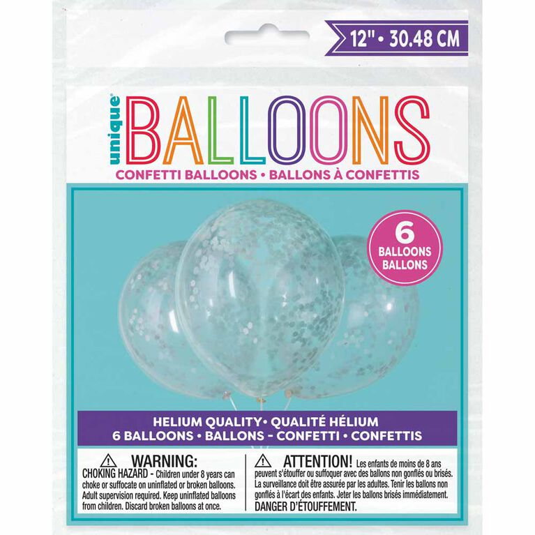 Clear Latex Balloons with Silver Confetti 12"6 pieces
