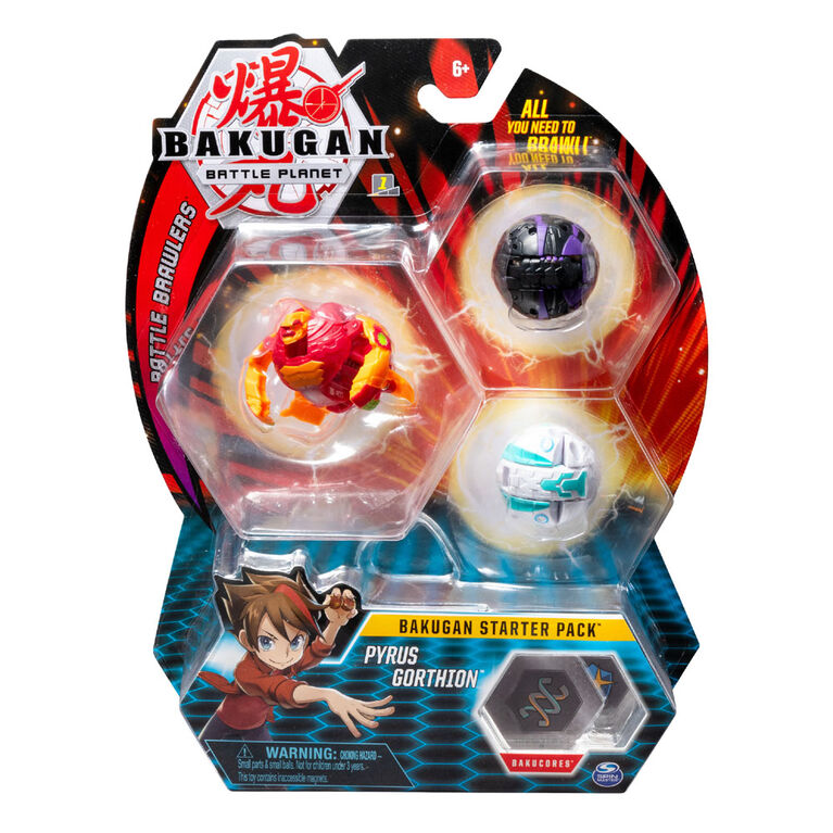 Bakugan Starter Pack 3-Pack, Pyrus Gorthion, Collectible Transforming Creatures