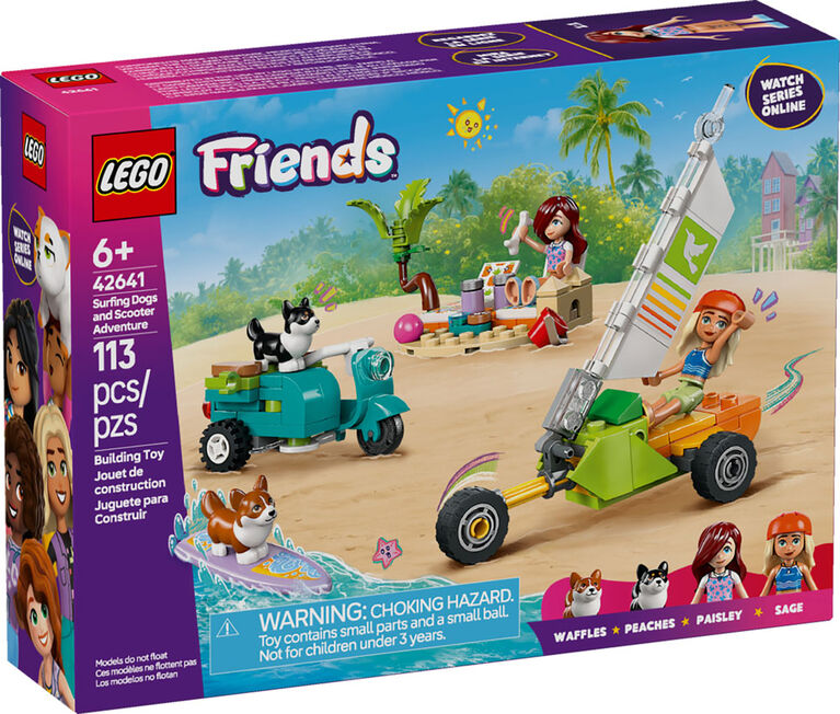 LEGO Friends Les chiens surfeurs et l'aventure en scouteur, Jouet de construction, Jeu de rôle avec corgi et planche de surf 42641