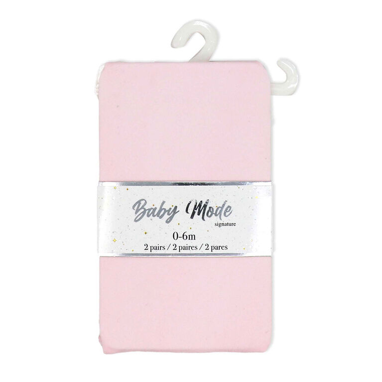 Baby Mode Signature 2 Pack Tights: Pink & White