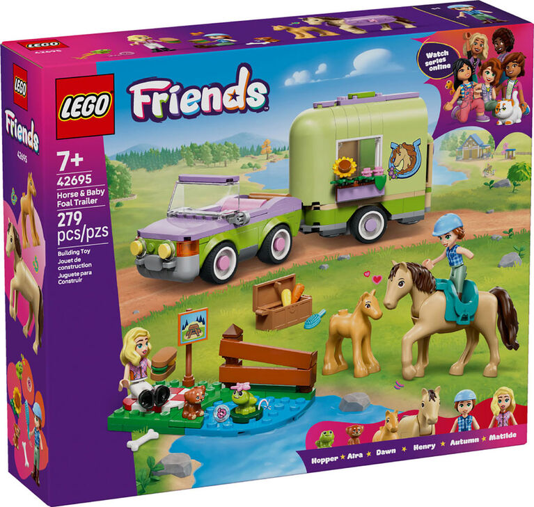 LEGO Friends La Remorque pour le Cheval et le Poulain - Jouet, avec 2 Minipoup&eacute;es, un Chiot, un Cheval, un Poulain et une Grenouille - 42695
