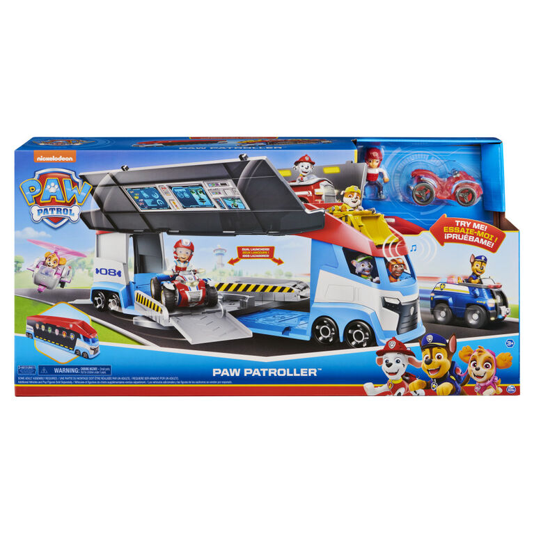 PAW Patrol, Transforming PAW Patroller with Dual Vehicle Launchers, Ryder Action Figure and ATV Toy Car