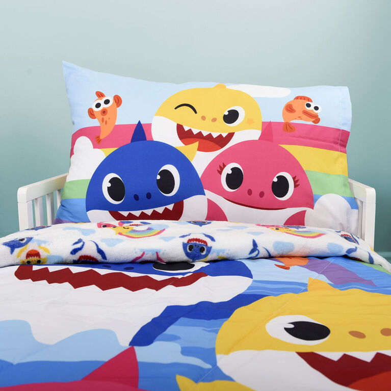 Ensemble de literie 2 Articles Baby Shark pour Enfant, comprenant une Couette et une Taie d'Oreiller