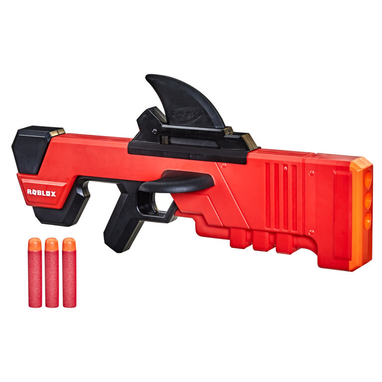 Nerf Roblox MM2: Shark Seeker Dart Blaster, Shark-Fin Priming, 3 Nerf Mega Darts