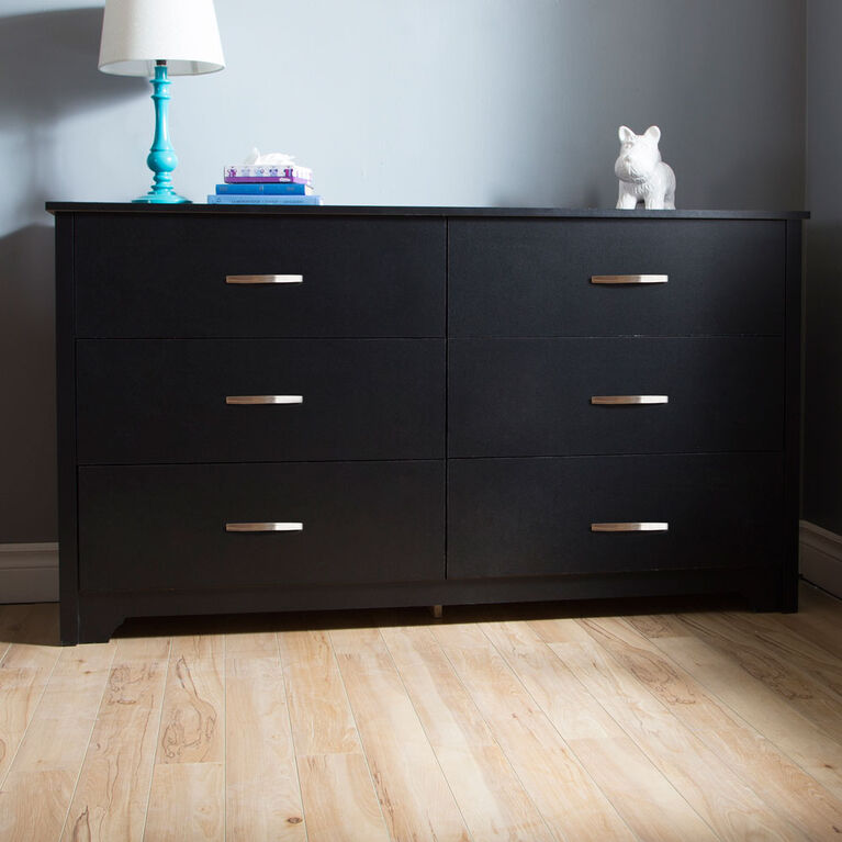 Fusion 6-Drawer Double Dresser- Pure Black