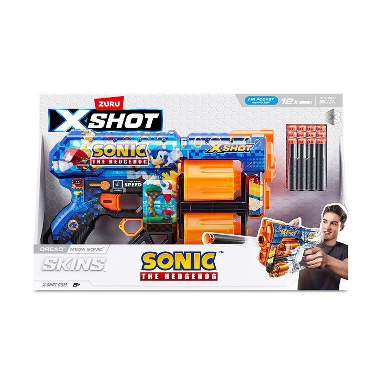 Pistolet Dread XSHOT Skins - Décoration Sonic le Hérisson (12 Fléchettes) par ZURU