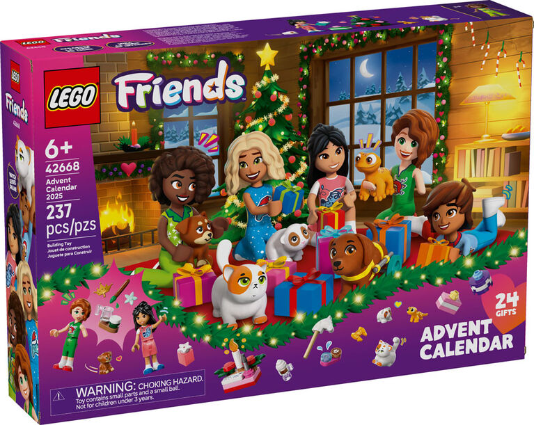 LEGO Friends Le calendrier de l'Avent 2025, Ensemble de Construction de Noël pour Enfants, 5 Minipoupées, 5 Animaux 42668