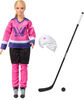 Barbie Tim Hortons PWHL Fashion Doll in Pink, Purple, & Teal Hockey Jersey, Includes Hockey Accessories