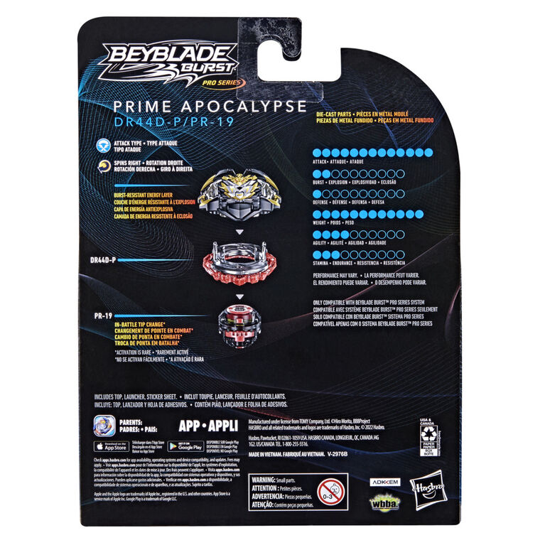 Beyblade Burst Pro Series, Starter Pack toupie de compétition Prime Apocalypse de type attaque et lanceur