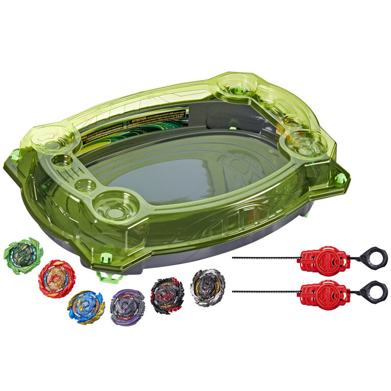 Beyblade Burst QuadDrive Set de combat Collision Nebula, avec arène Beystadium, 2 toupies de compétition et 2 lanceurs - Notre exclusivité