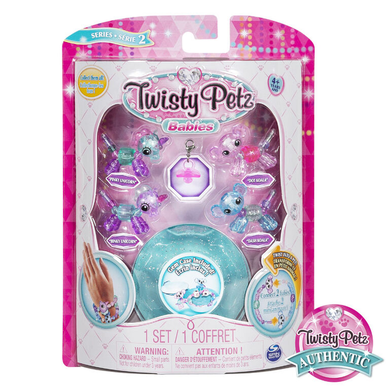 Twisty Petz, Series 2 Babies 4 Pack, Unicorns & Koalas Collectible Bracelet & Case (Blue)