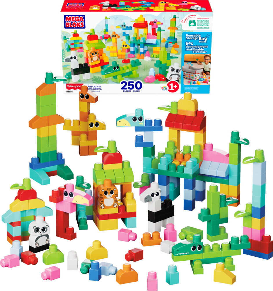 MEGA BLOKS Fisher-Price Animal Blocks Building Toy with Storage (250 Pieces) for Toddler