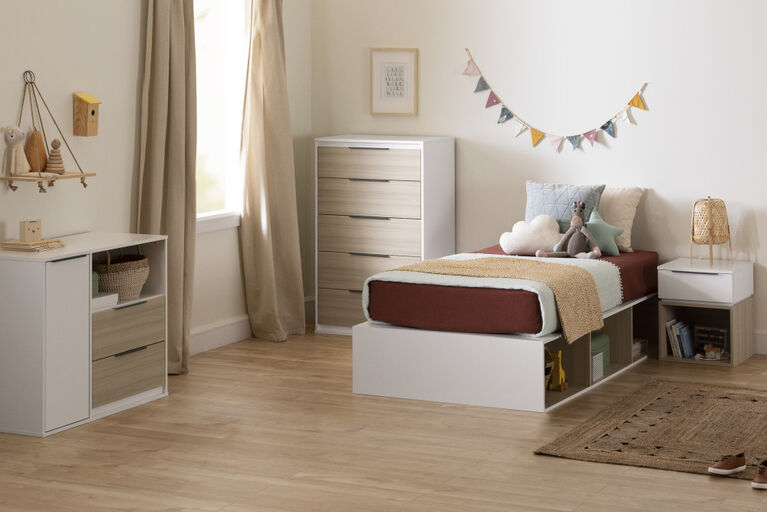 Hourra 1-Drawer Nightstand Soft Elm Whit